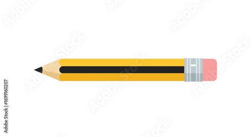 Illustration showcasing a classic yellow pencil with a black stripe and pink eraser for creative projects