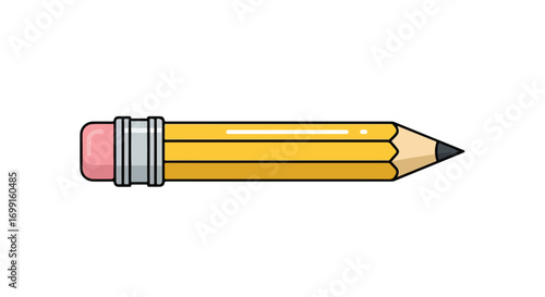 Horizontal pencil illustration with eraser detail and realistic tip shading on a white background for creative projects