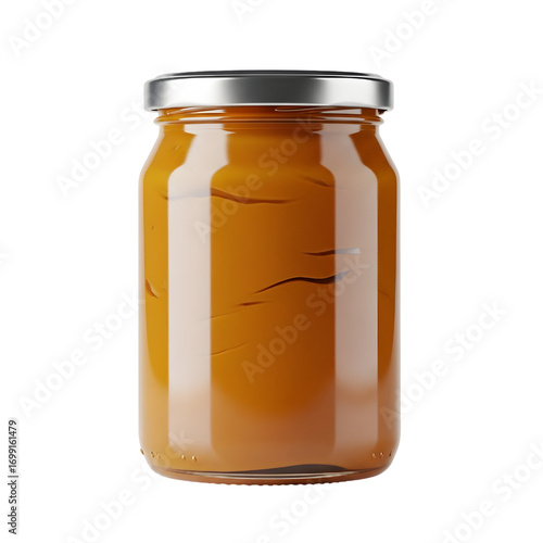 Caramel Spread in Glass Jar isolated on white background