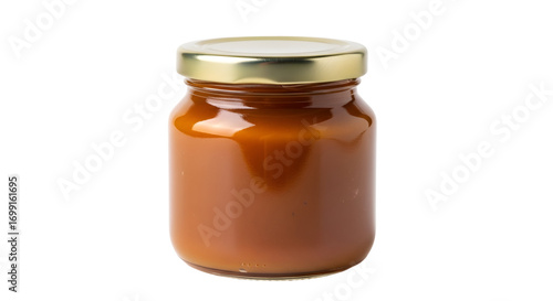 Caramel Spread in Glass Jar isolated on white background