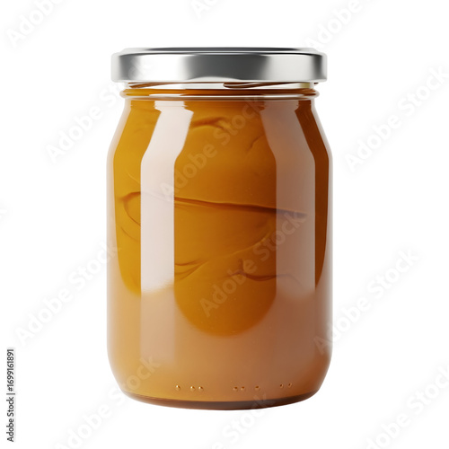 Caramel Spread in Glass Jar isolated on white background