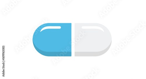 Blue and white capsule pill illustration signifying medication healthcare treatment and pharmaceutics related to medical health and pharmaceutical