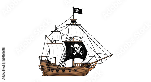 A Majestic Pirate Galleon Sailing the Seas: An Illustration of Adventure and Freedom