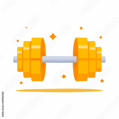 Vibrant golden dumbbell illustration, gleaming with sparkle and shine, symbolizing strength, fitness goals, and a powerful, healthy lifestyle