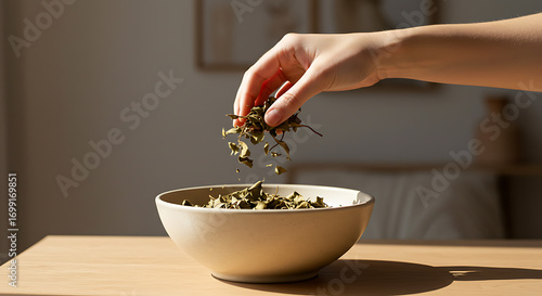 Wallpaper Mural Hand adding dried herbs to a bowl of food. Torontodigital.ca