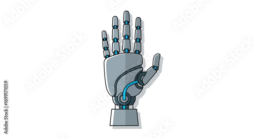Stylized illustration of a robotic hand isolated on a white background conveying futuristic themes and advanced technology concepts