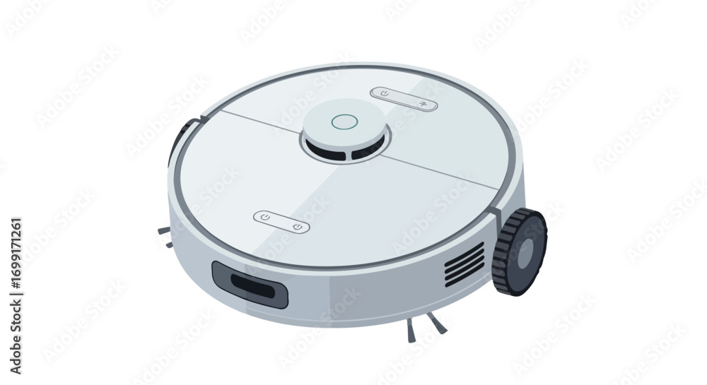 Fototapeta premium Modern White Robotic Vacuum Cleaner on Isolated Background for Smart Home Automation and Cleaning Solutions