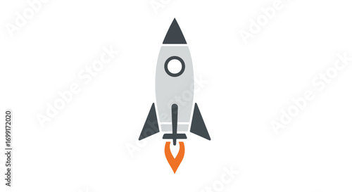 Stylized rocket taking off, symbolizing startup success, innovation, and technological advancement, designed with modern flat design elements