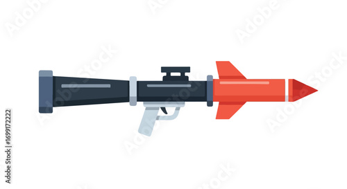 Stylized Portable Rocket Launcher Illustration with Distinct Red Rocket for Defence Purposes with its simplistic features and design intended for