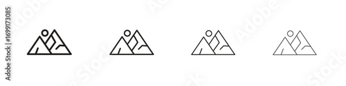 Mountain icon line design. thin line vector icon set.
