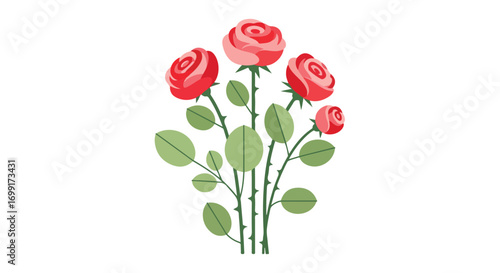 Stylized rose bouquet illustration showcasing simplistic floral design elements against a clean backdrop, ideal for greeting cards