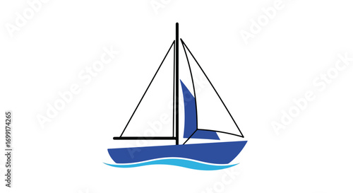 A blue sailboat glides smoothly, embodying freedom and maritime adventures, capturing the simplicity and elegance of nautical design on tranquil