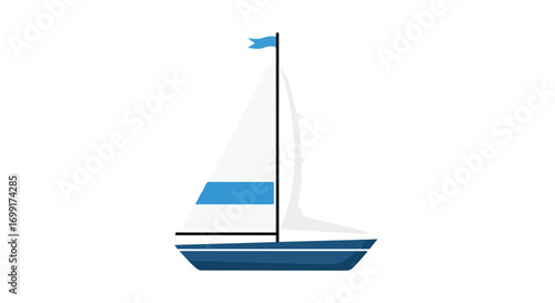 Minimalist sailboat vector illustration with blue and white details, showcasing nautical design and simplicity for various creative projects