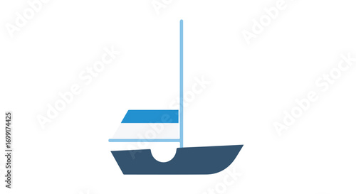 Stylized boat illustration with a clean, minimalist design featuring blue and white hues on a clear backdrop