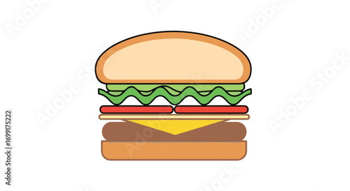 Minimalist burger illustration showcasing layers of fresh ingredients and a clean, modern aesthetic suitable for food blogs or menus