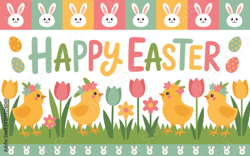 Easter wallpaper background flat vector illustration
