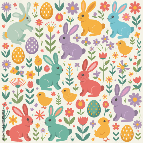 Easter wallpaper background flat vector illustration