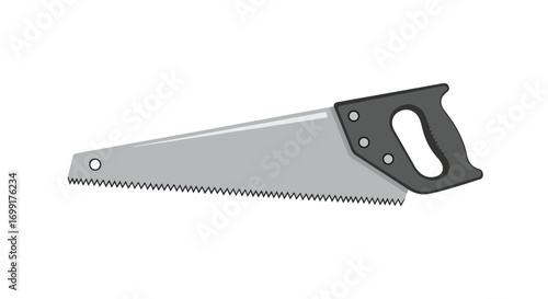 Hand saw tool illustration, carpentry equipment, woodworking, cutting instrument design, sharp blade utility