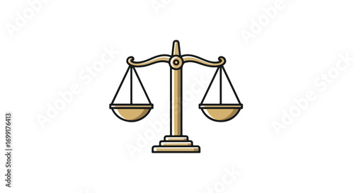 Golden scales of justice symbolizing balance, fairness, and legal decision-making, rendered in a simple illustrative style