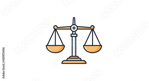 Stylized illustration of balancing scales symbolizing justice, equity, or legal principles with minimalist design element and clean aesthetic and