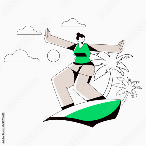 Girl On Vacation Loves To Surf Flat Illustration