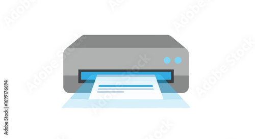 Stylized flat illustration showcasing a printer producing a document on a plain white background