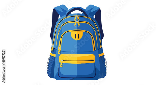 Vibrant Blue and Yellow Backpack Illustration for Academic and Travel Pursuits back to school supplies education journeys