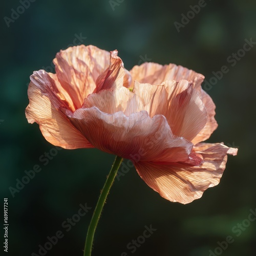 Peach poppy flower closeup