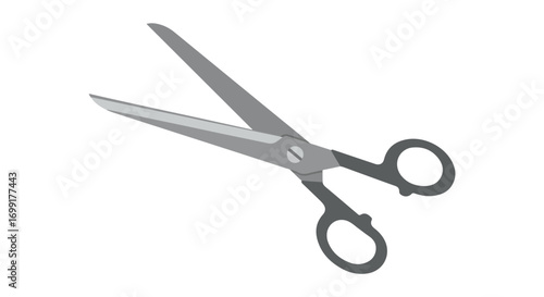Open scissors illustration with light gray blades and dark gray handles on a blank background cutting tool vector image