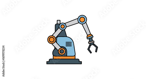 Colorful robotic arm illustration conveying industrial automation and technological precision in manufacturing processes or assembly line operations