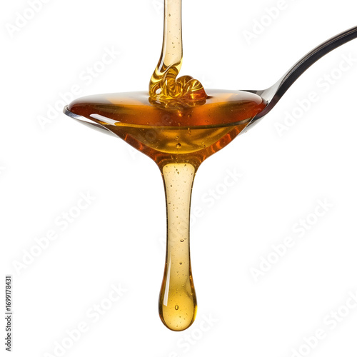 Honey dripping from spoon isolated on white background