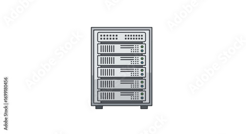 Schematic Illustration of a Server Rack for Data Storage and Network Management Systems