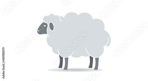 Stylized sheep icon illustration, depicting a gray cartoon sheep with woolly coat on an isolated white background symbol 163 characters