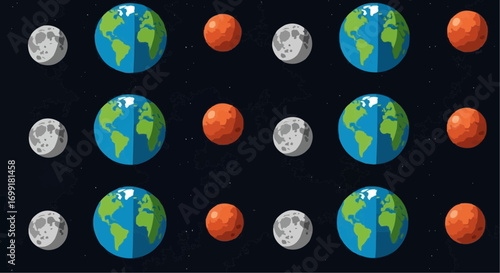 Earth moon mars space exploration astronomy educational vector illustration science learning resource graphic vector