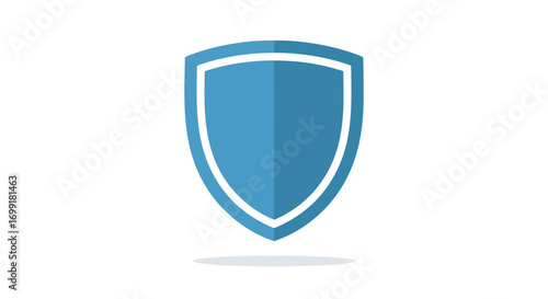 Stylized blue shield emblem isolated on white background offering robust security and protection assurance