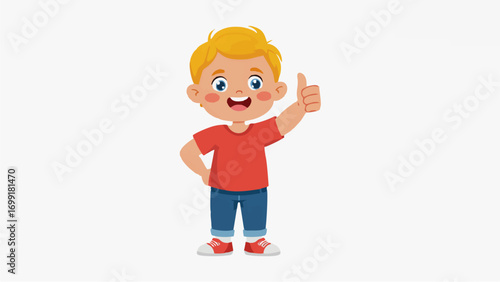 Cartoon illustration of a happy boy showing thumbs up gesture