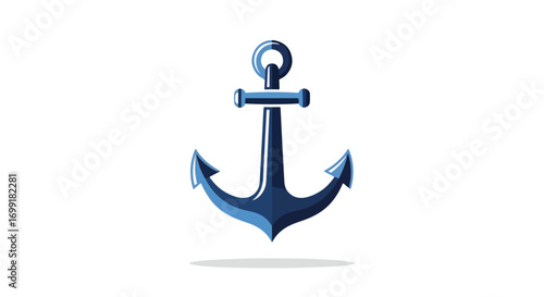 Stylized navy blue anchor illustration on a white background invoking nautical themes and concepts related to seafaring and stability