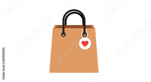 Isolated vector illustration of a kraft shopping bag with a heart symbol for retail ventures