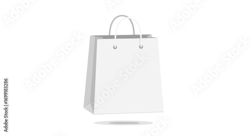 Minimalist Illustration of a Blank White Paper Shopping Bag with Soft Shadowing for Retail Use or Design Mockups
