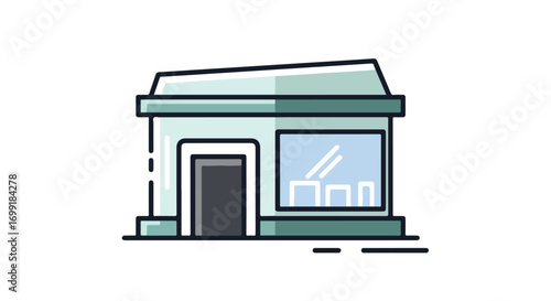 Isolated Small Business Front Icon with Window Display and Unique Architecture Representation
