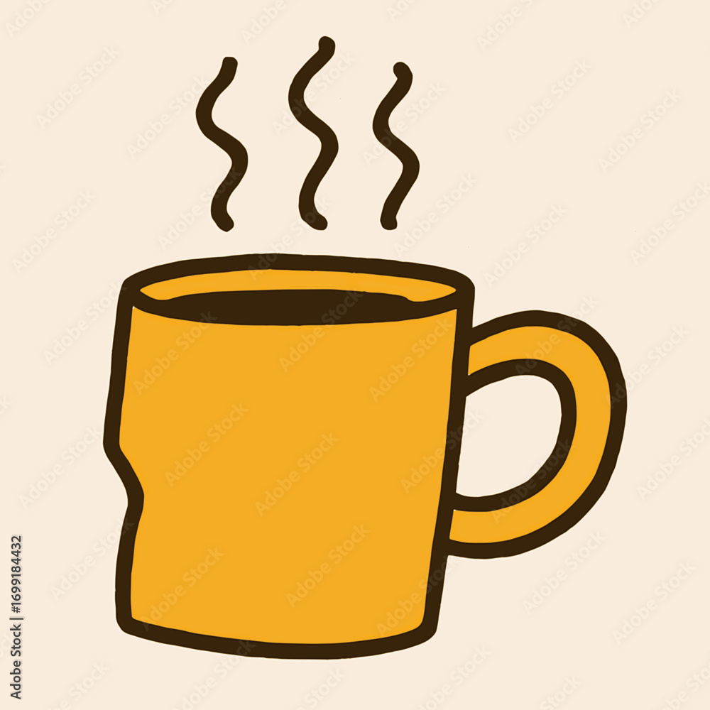 Obraz premium Flat vector illustration of a lopsided coffee mug with uneven steam lines