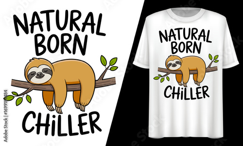 Natural Born Chiller Lazy Sloth SVG, T-Shirt Design.