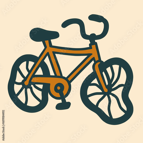 Flat vector illustration of a warped bicycle with twisted wheels and bent handlebars