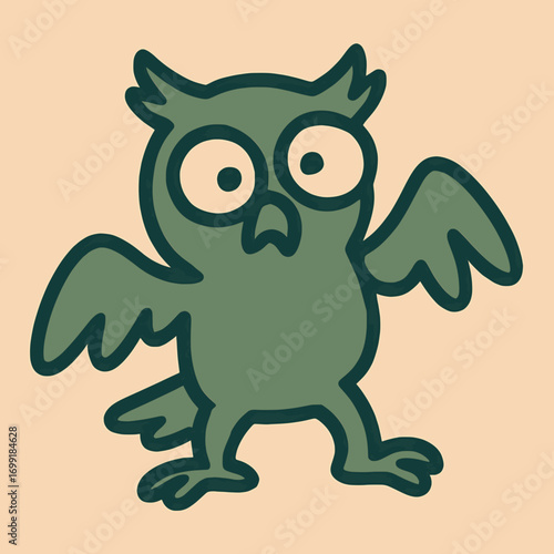 Flat vector illustration of a clumsy bird with bent wings and confused eyes