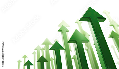 Many 3D green upward arrows, suggesting growth and progress