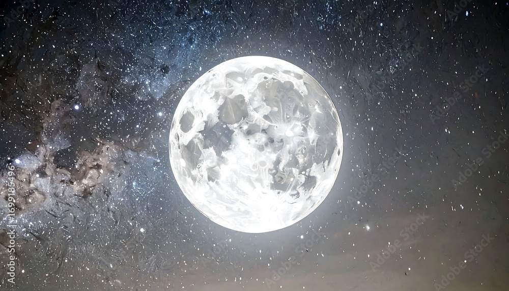 Fototapeta premium Full moon bathed in starry night sky