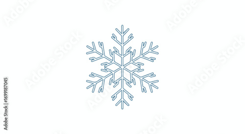 Delicate Line Art of a Single Snowflake on Pristine White Background, Showcasing Intricate Winter Symbolism