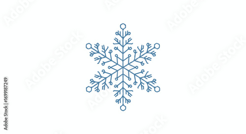 Delicate blue snowflake on a pristine white background showcases winter's frosty elegance, its unique crystal design a testament to nature's artistry