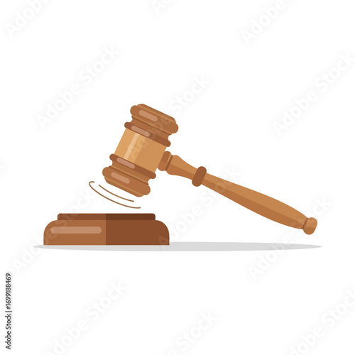 Illustration of a wooden gavel striking a sound block, symbolizing justice and legal proceedings.