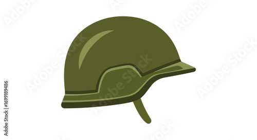 Olive Green Protective Military Helmet Depicting Strength and Preparedness in Vector Style Illustration for Defense and Safety Matters